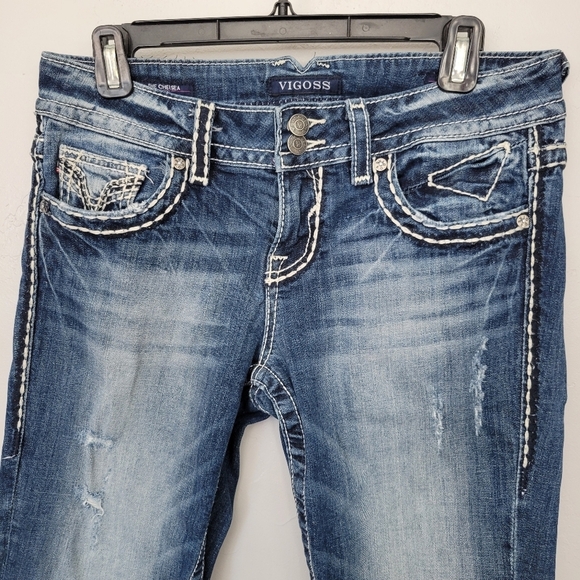 Vigoss Women's 5/6 The Chelsea Capri Cropped Denim Jeans Medium Dark Wash - Picture 6 of 8